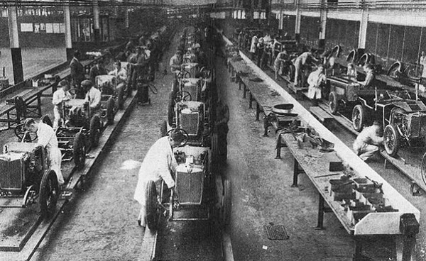 Ford assembly line in 1908